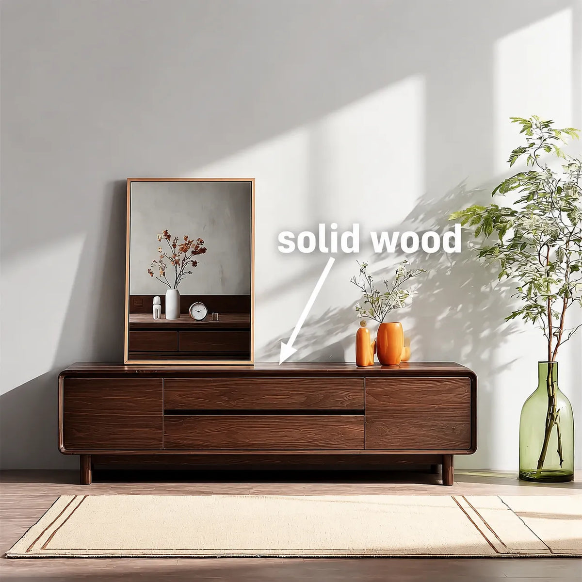 Rounded Natural Solid Wood TV Stand with Wide Drawer Storage Design - Livewoodcraft - 2