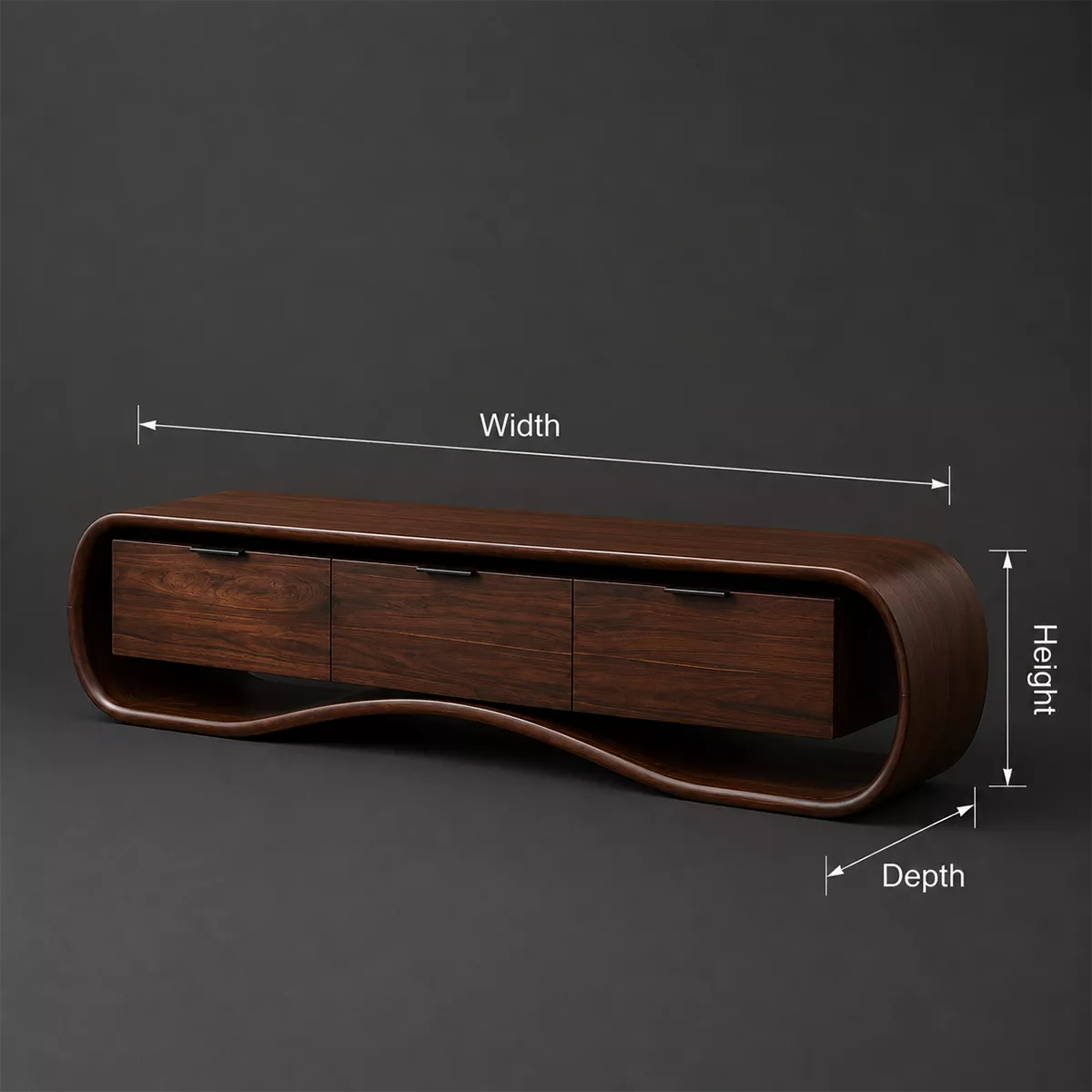 Rounded Walnut Wood TV Stand With Curved Base And Hidden Drawer Storage For Living Room - Livewoodcraft - 9