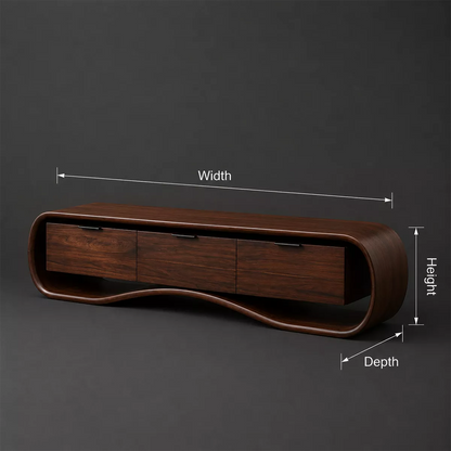 Rounded Walnut Wood TV Stand With Curved Base And Hidden Drawer Storage For Living Room - Livewoodcraft - 9