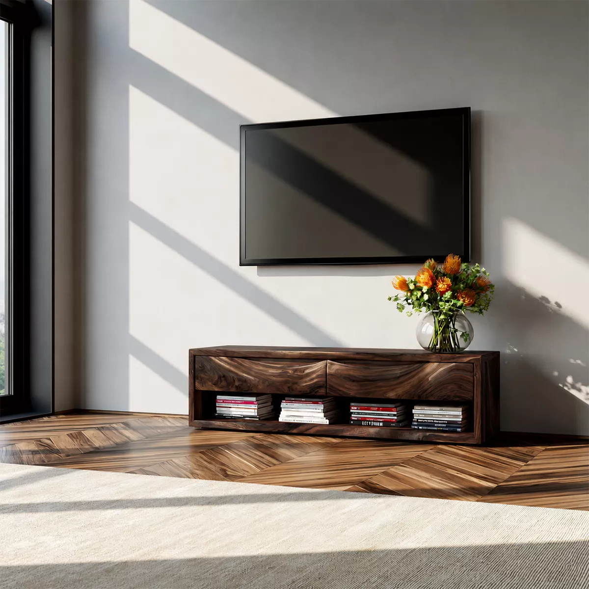 Rustic Solid Wood TV Stand For Living Room - Livewoodcraft - 2