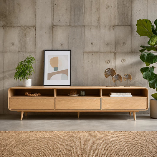 Scandinavian Natural Solid Wood TV Stand with Open Shelf Storage - Echotimber