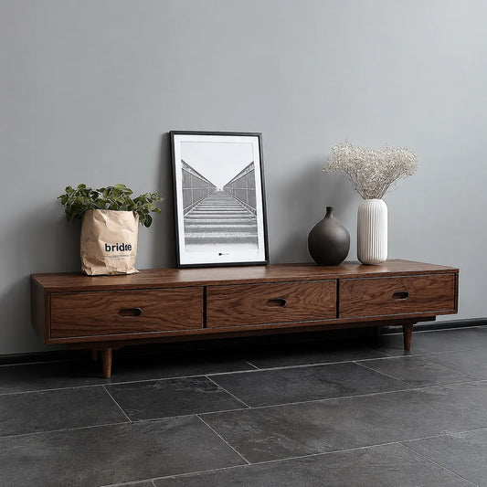 Scandinavian Natural Solid Wood TV Stand with Three Drawer Storage - Echotimber