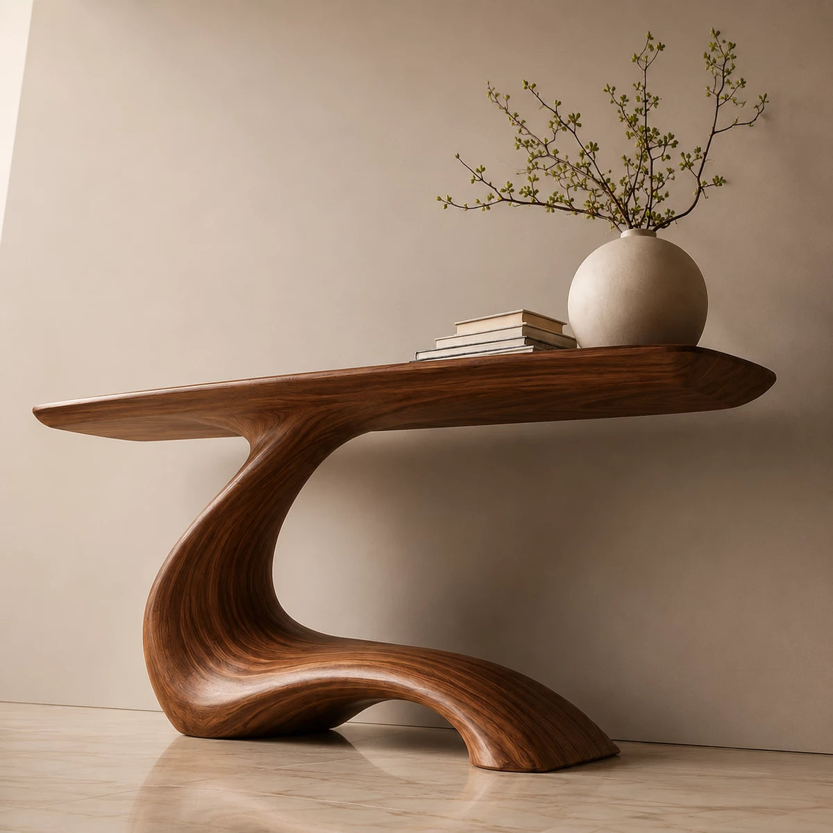 Sculptural Console Table with Flowing Pedestal Base in Natural Solid Wood - Livewoodcraft - 3
