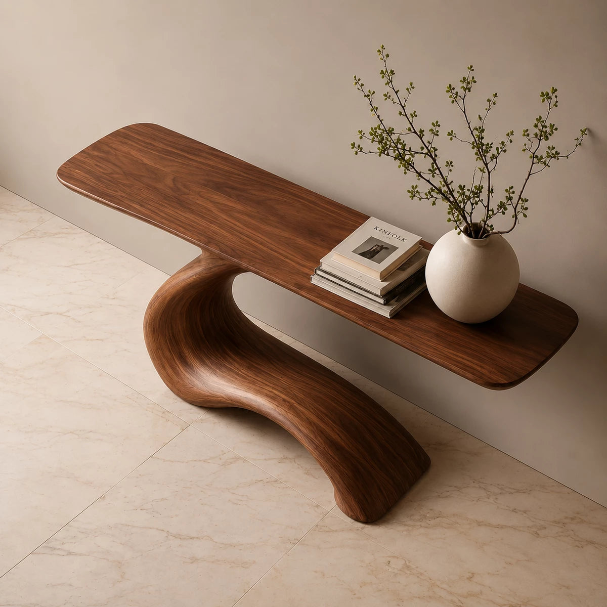 Sculptural Console Table with Flowing Pedestal Base in Natural Solid Wood - Livewoodcraft - 4