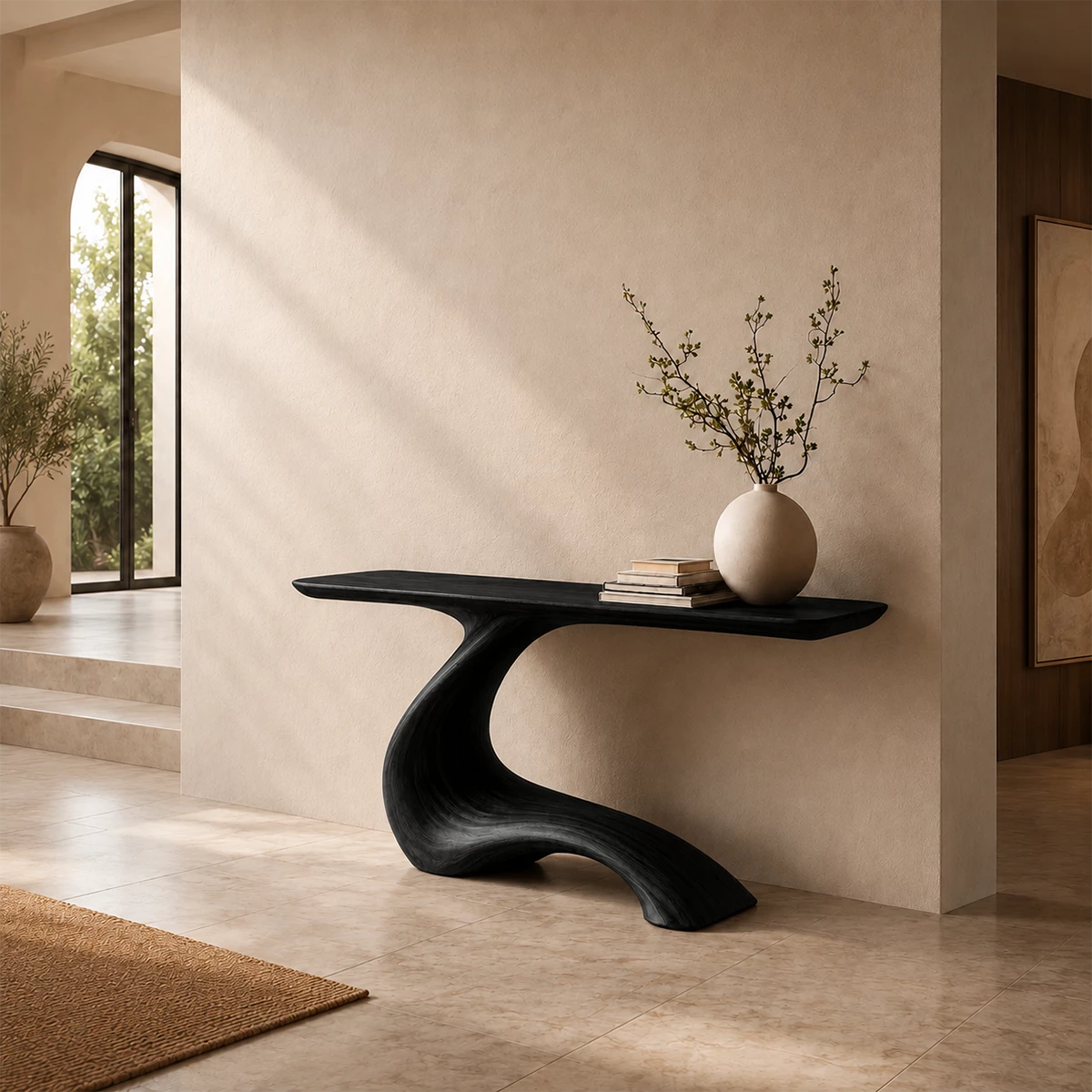 Sculptural Console Table with Flowing Pedestal Base in Natural Solid Wood - Livewoodcraft - 7