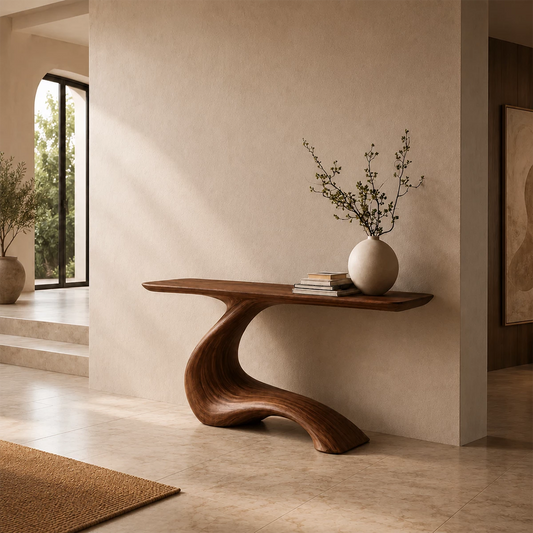 Sculptural Curved Wood Console Table – Organic Natural Wood Entryway Table for Modern Interior - Echotimber