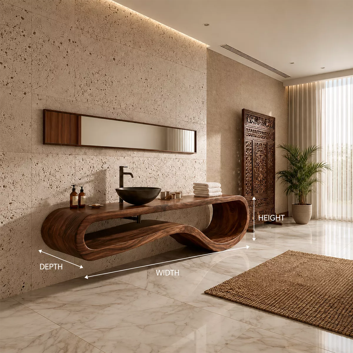 Sculptural Floating Solid Wood Bathroom Vanity With Organic Open Frame For Luxury Bathroom - Livewoodcraft - 10
