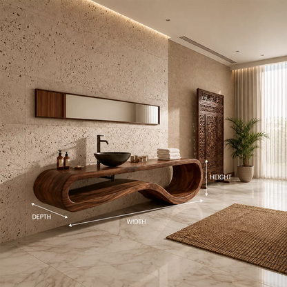 Sculptural Floating Solid Wood Bathroom Vanity With Organic Open Frame For Luxury Bathroom - Livewoodcraft - 10