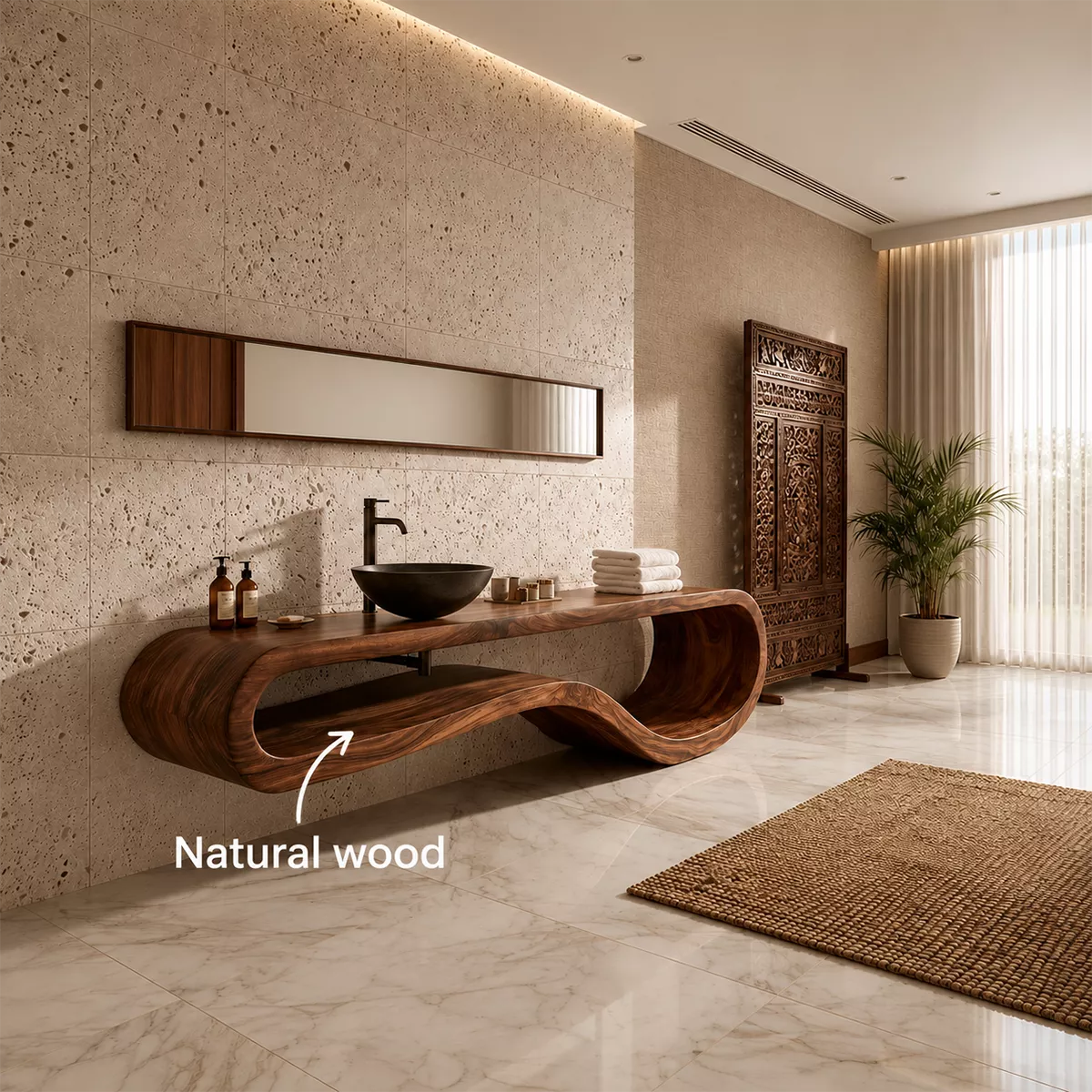 Sculptural Floating Solid Wood Bathroom Vanity With Organic Open Frame For Luxury Bathroom - Livewoodcraft - 11