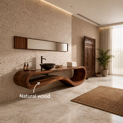 Sculptural Floating Solid Wood Bathroom Vanity With Organic Open Frame For Luxury Bathroom - Livewoodcraft - 11