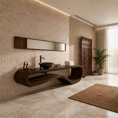 Sculptural Floating Solid Wood Bathroom Vanity With Organic Open Frame For Luxury Bathroom - Livewoodcraft - 2