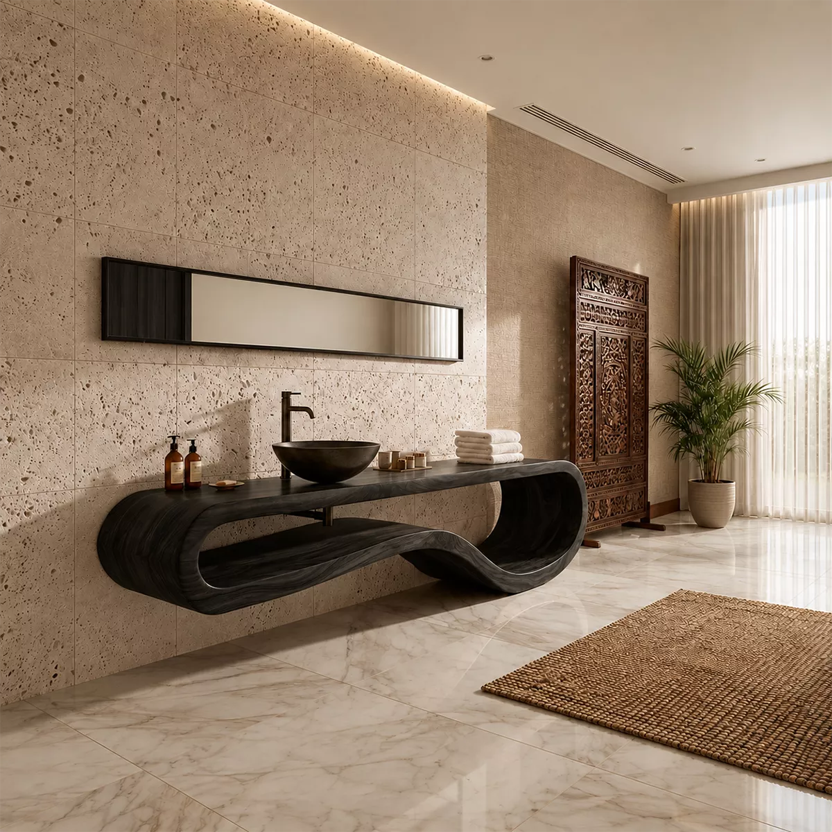 Sculptural Floating Solid Wood Bathroom Vanity With Organic Open Frame For Luxury Bathroom - Livewoodcraft - 3