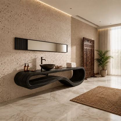 Sculptural Floating Solid Wood Bathroom Vanity With Organic Open Frame For Luxury Bathroom - Livewoodcraft - 3
