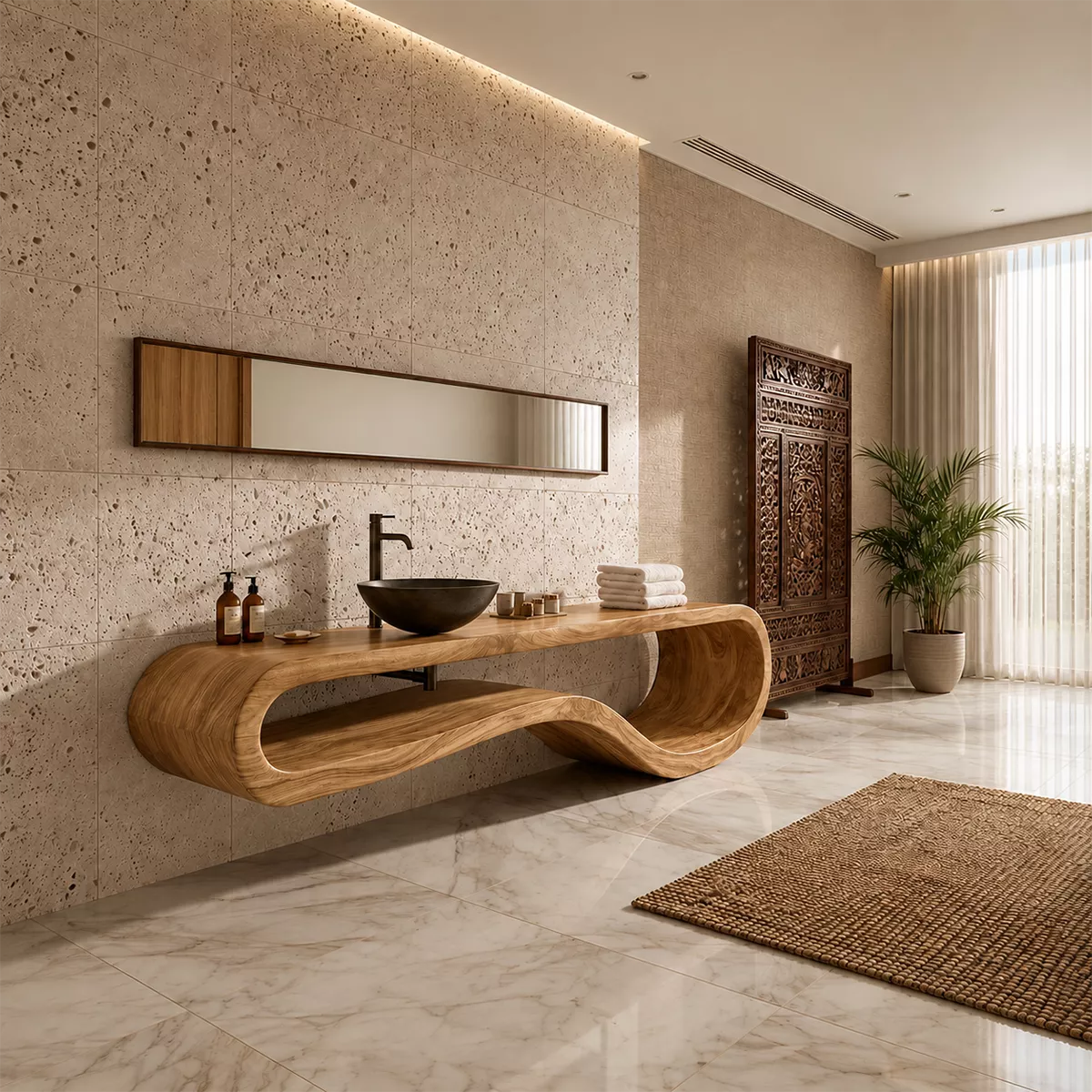 Sculptural Floating Solid Wood Bathroom Vanity With Organic Open Frame For Luxury Bathroom - Livewoodcraft - 4
