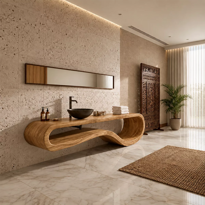 Sculptural Floating Solid Wood Bathroom Vanity With Organic Open Frame For Luxury Bathroom - Livewoodcraft - 4