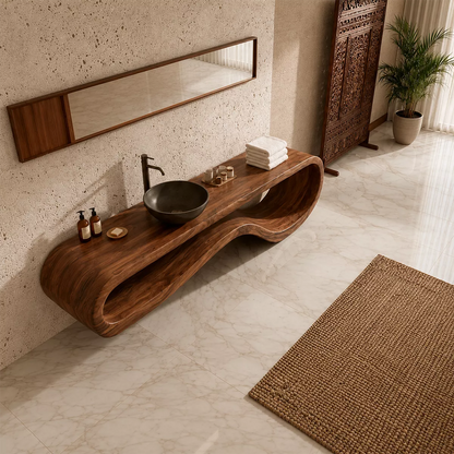 Sculptural Floating Solid Wood Bathroom Vanity With Organic Open Frame For Luxury Bathroom - Livewoodcraft - 7