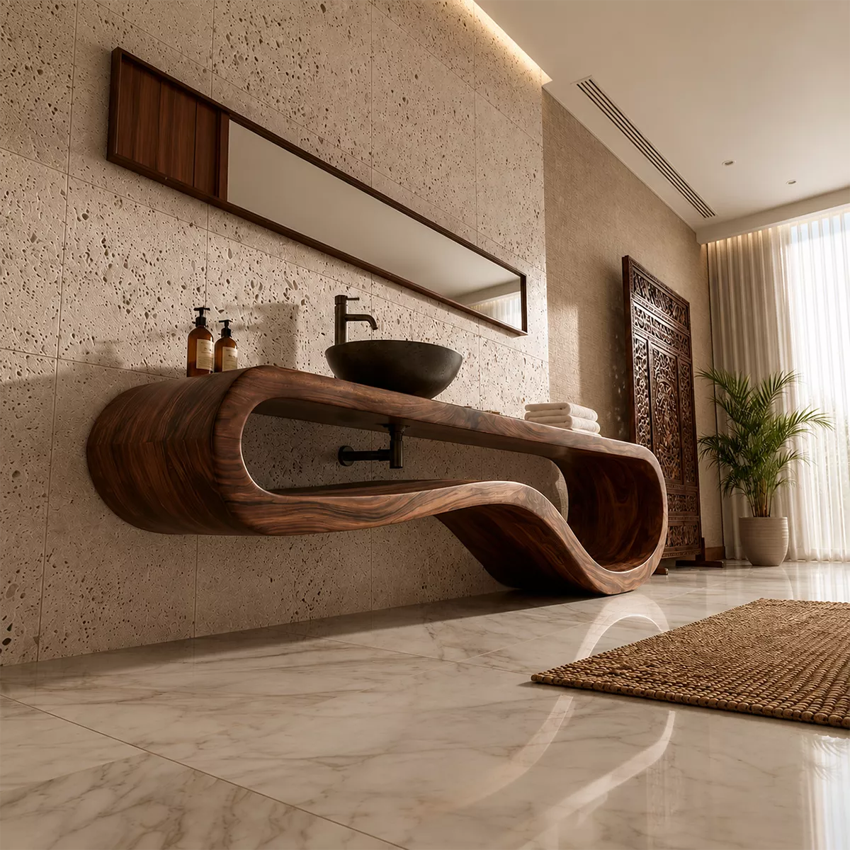 Sculptural Floating Solid Wood Bathroom Vanity With Organic Open Frame For Luxury Bathroom - Livewoodcraft - 8