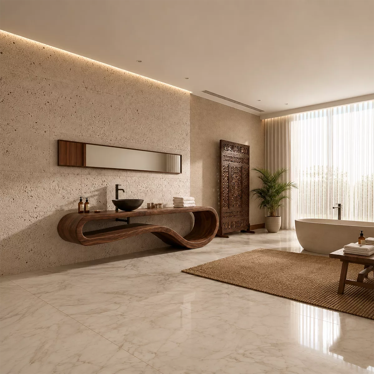 Sculptural Floating Solid Wood Bathroom Vanity With Organic Open Frame For Luxury Bathroom - Livewoodcraft - 9