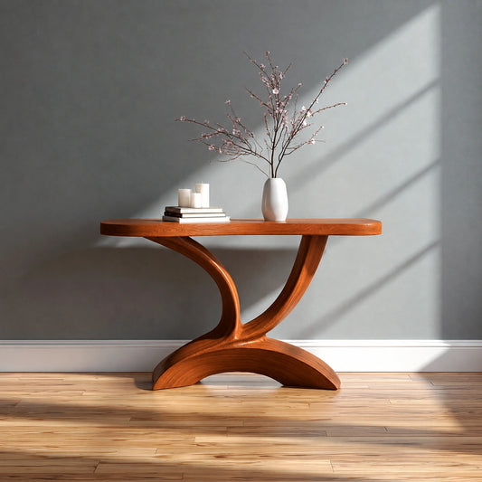 Sculptural Natural Solid Wood Console Table with Curved Pedestal Base - Echotimber