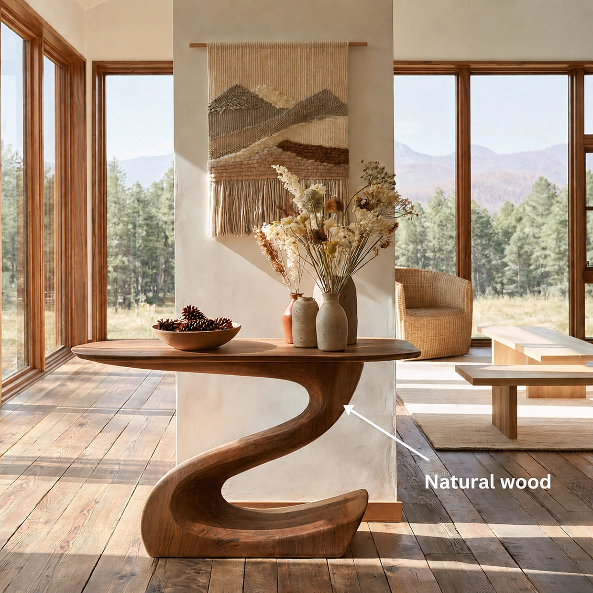 Sculptural Natural Solid Wood Console Table with Flowing S Curve Base - Livewoodcraft - 10