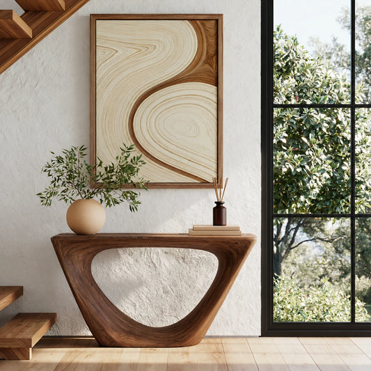 Sculptural Natural Solid Wood Console Table with Open Geometric Base - Echotimber - 4256