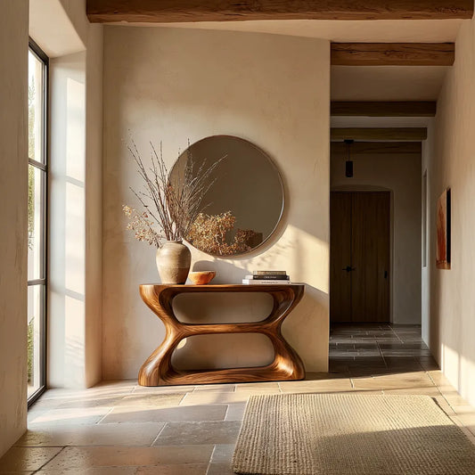Sculptural Natural Solid Wood Console Table with Open Geometric Base - Echotimber