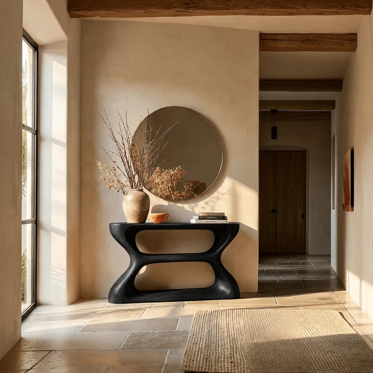 Sculptural Natural Solid Wood Console Table with Open Geometric Base - Livewoodcraft - 4
