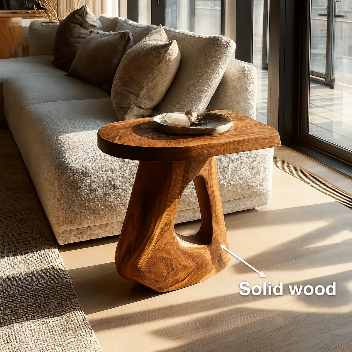 Sculptural Natural Solid Wood Side Table with Open Pedestal Base - Livewoodcraft - 9