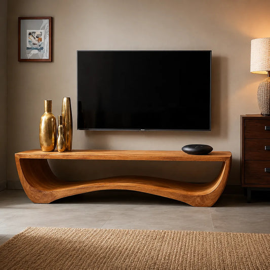 Sculptural Natural Solid Wood Wave TV Stand for Modern Living Rooms - Echotimber