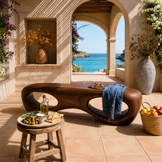 Sculptural Oval Wood Bench – Organic Natural Wood Bench for Modern Interior - Echotimber
