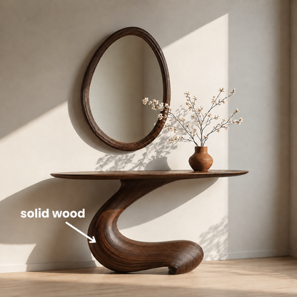 Sculptural Round Base Wood Console Table – Organic Natural Wood Console for Modern Interior - Livewoodcraft - 11