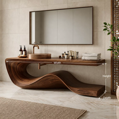 Sculptural Solid Wood Bathroom Vanity With Flowing Wave Base And Natural Wood Grain - Livewoodcraft - 10
