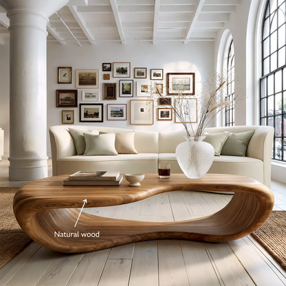 Sculptural Solid Wood Coffee Table With Open Waterfall Base And Natural Wood Grain For Modern Living Room - Livewoodcraft - 11