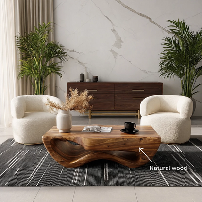 Sculptural Solid Wood Coffee Table With Wave Hollow Base And Natural Wood Grain For Modern Living Room - Livewoodcraft - 10