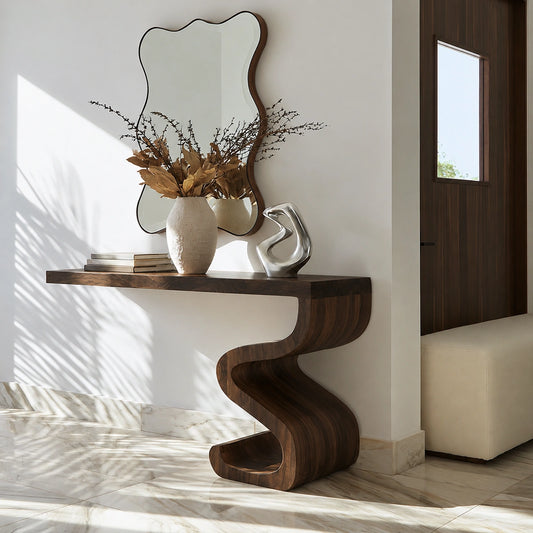 Sculptural Solid Wood Console Table with Curved Base - Echotimber