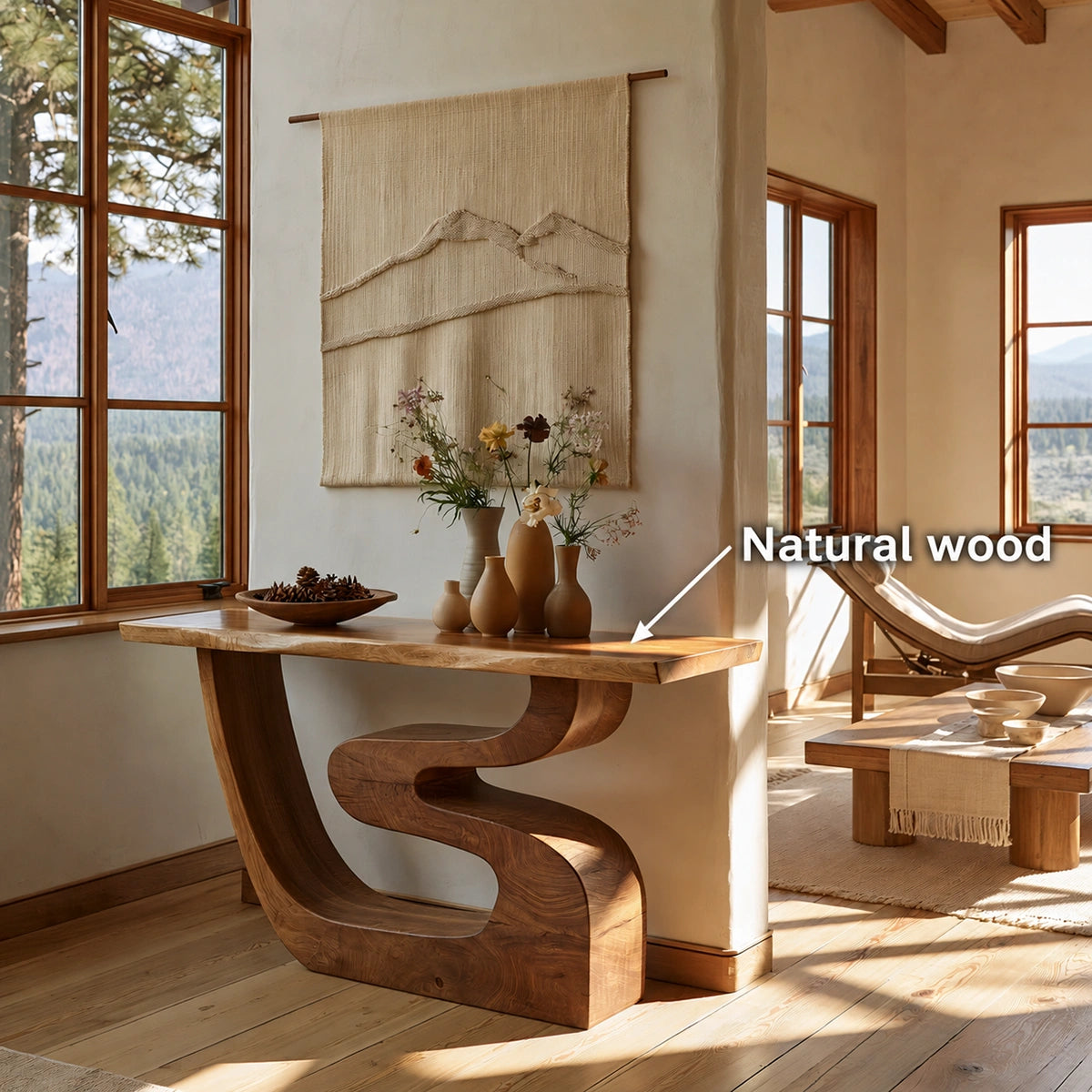 Sculptural Solid Wood Console Table with Curved Base - Livewoodcraft - 0528 - 10