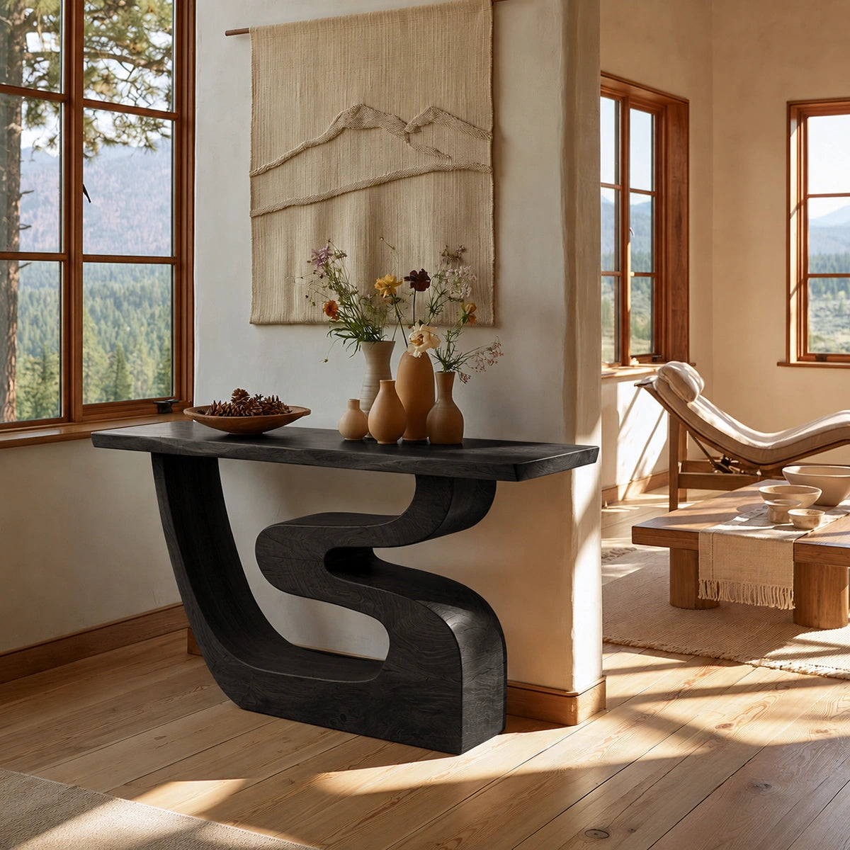 Sculptural Solid Wood Console Table with Curved Base - Livewoodcraft - 0528 - 4