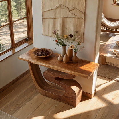 Sculptural Solid Wood Console Table with Curved Base - Livewoodcraft - 0528 - 6