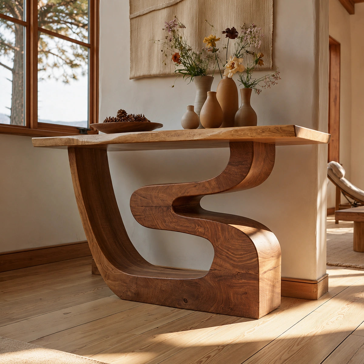 Sculptural Solid Wood Console Table with Curved Base - Livewoodcraft - 0528 - 7