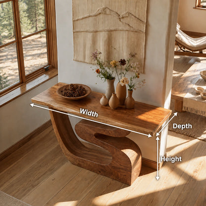 Sculptural Solid Wood Console Table with Curved Base - Livewoodcraft - 0528 - 9
