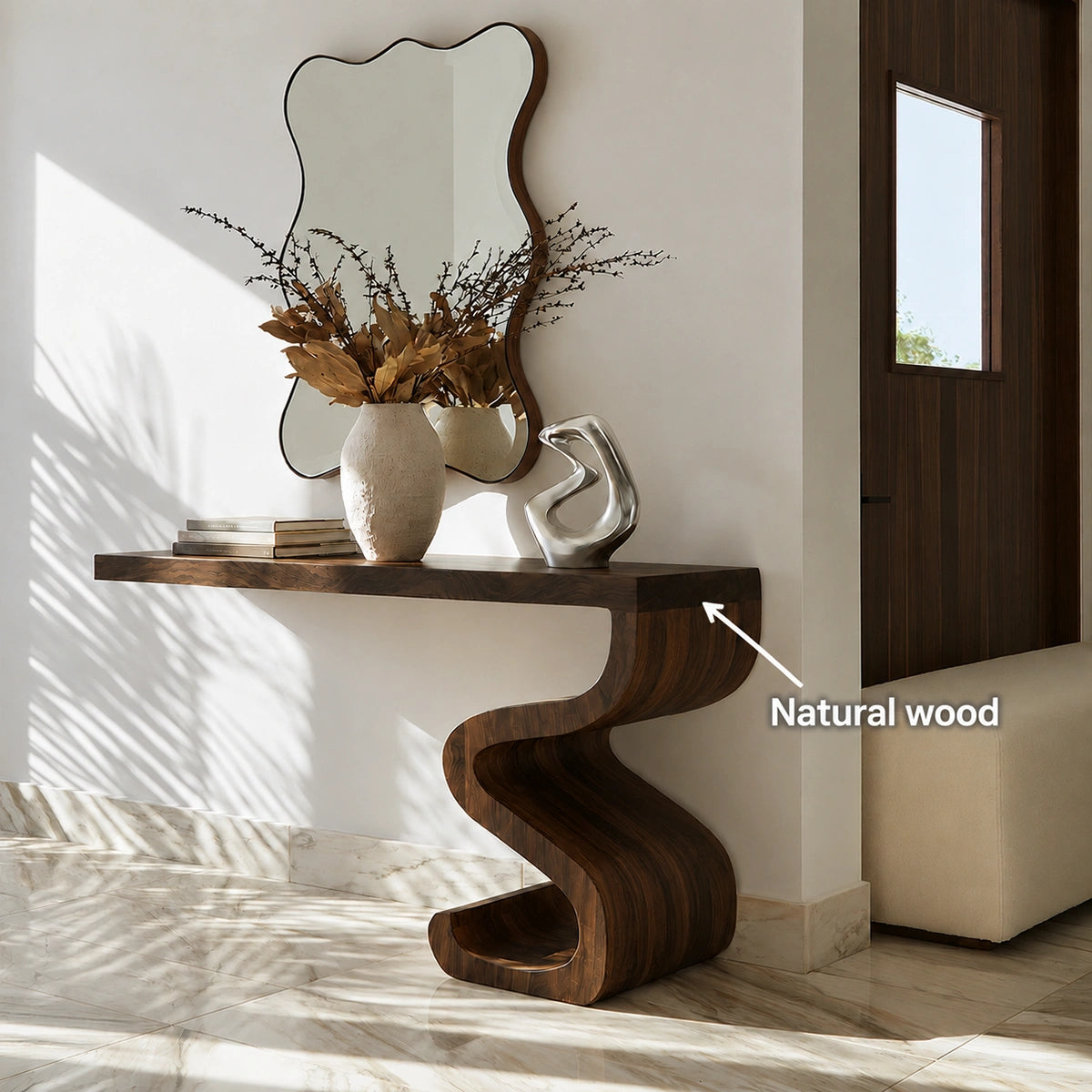 Sculptural Solid Wood Console Table with Curved Base - Livewoodcraft - 10