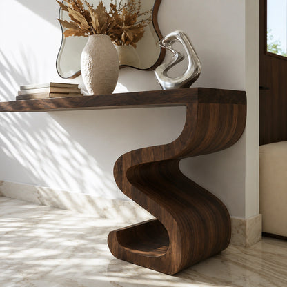Sculptural Solid Wood Console Table with Curved Base - Livewoodcraft - 2