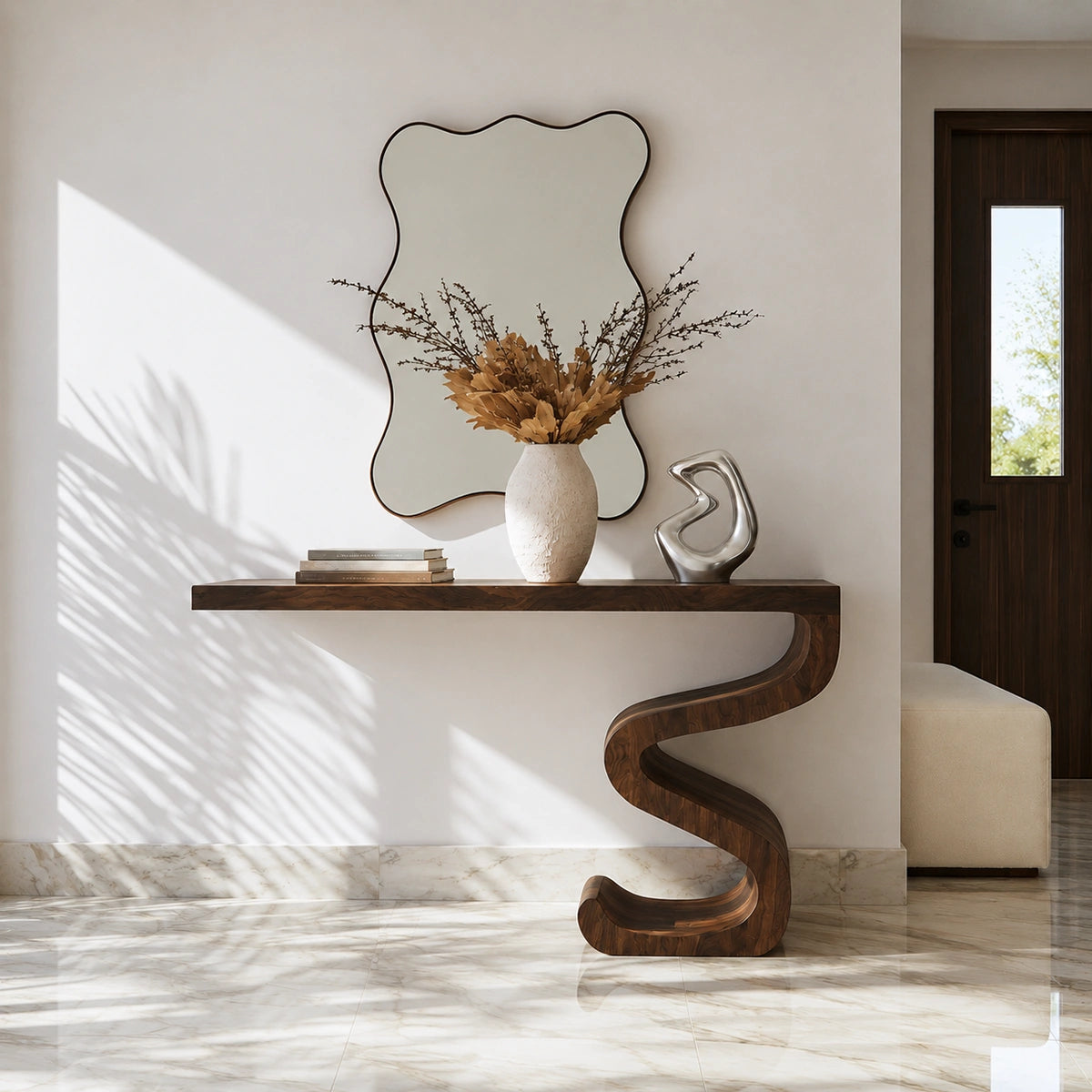 Sculptural Solid Wood Console Table with Curved Base - Livewoodcraft - 3