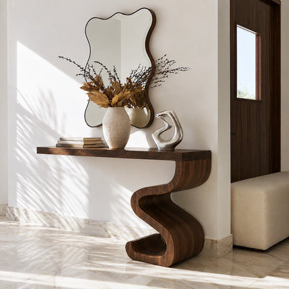 Sculptural Solid Wood Console Table with Curved Base - Livewoodcraft - 5