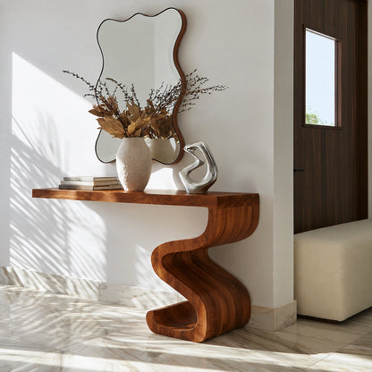 Sculptural Solid Wood Console Table with Curved Base - Livewoodcraft - 6