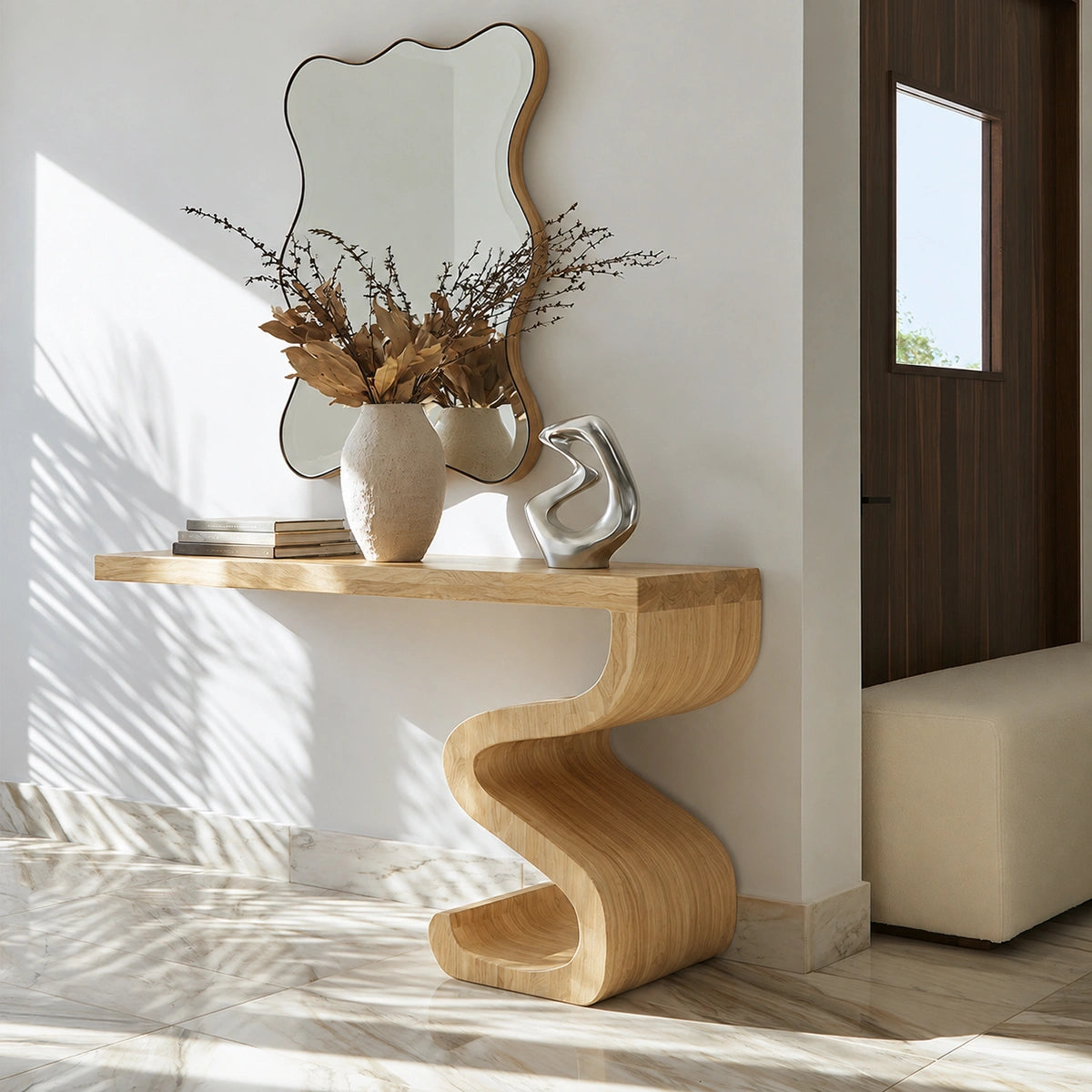 Sculptural Solid Wood Console Table with Curved Base - Livewoodcraft - 7
