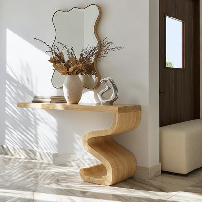 Sculptural Solid Wood Console Table with Curved Base - Livewoodcraft - 7