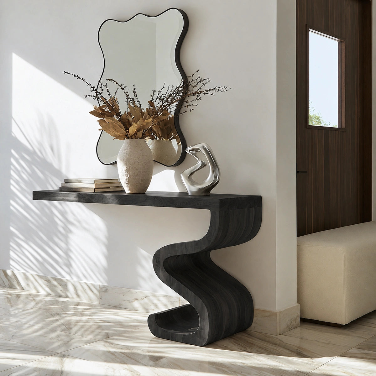 Sculptural Solid Wood Console Table with Curved Base - Livewoodcraft - 8