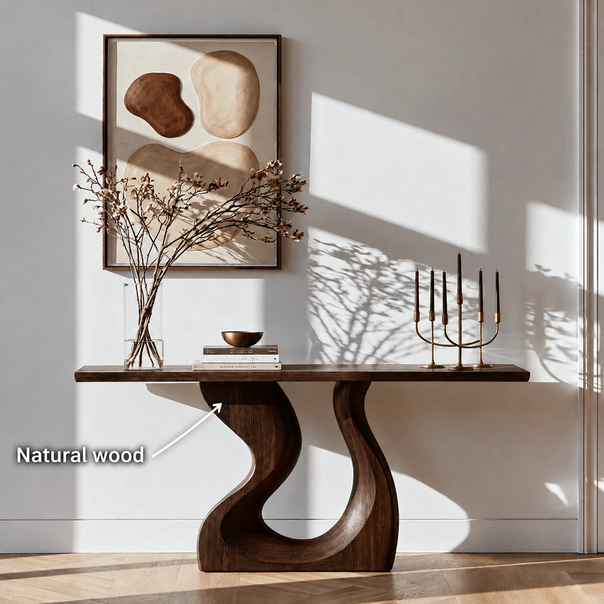 Sculptural Solid Wood Console Table with Curved Base - Livewoodcraft - 8496 - 10
