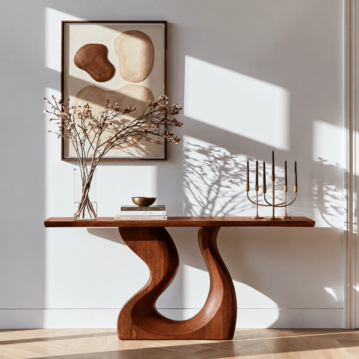 Sculptural Solid Wood Console Table with Curved Base - Livewoodcraft - 8496 - 2